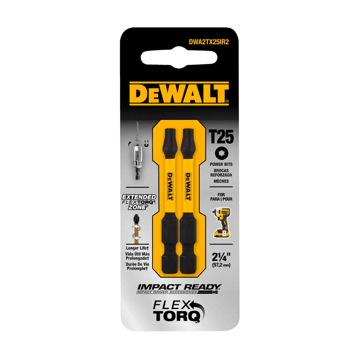 Puntas de Impacto DeWalt FlexTorq Torx T25 2.25 pulgadas 2 piezas