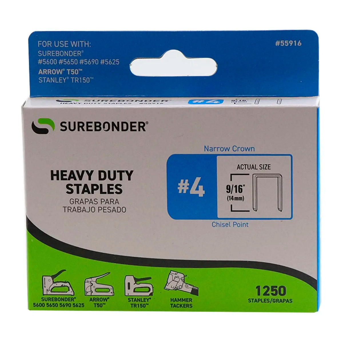 Surebonder Grapas Trabajo Pesado 9/16 14mm T50 1250 Piezas